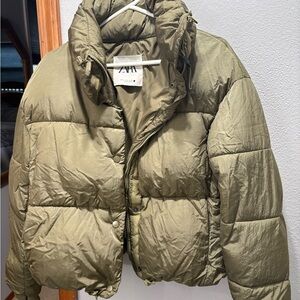 Zara Olive Green Puffer Jacket
